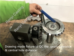 Drawing made fixture to QC the gears clearance & central hole distance