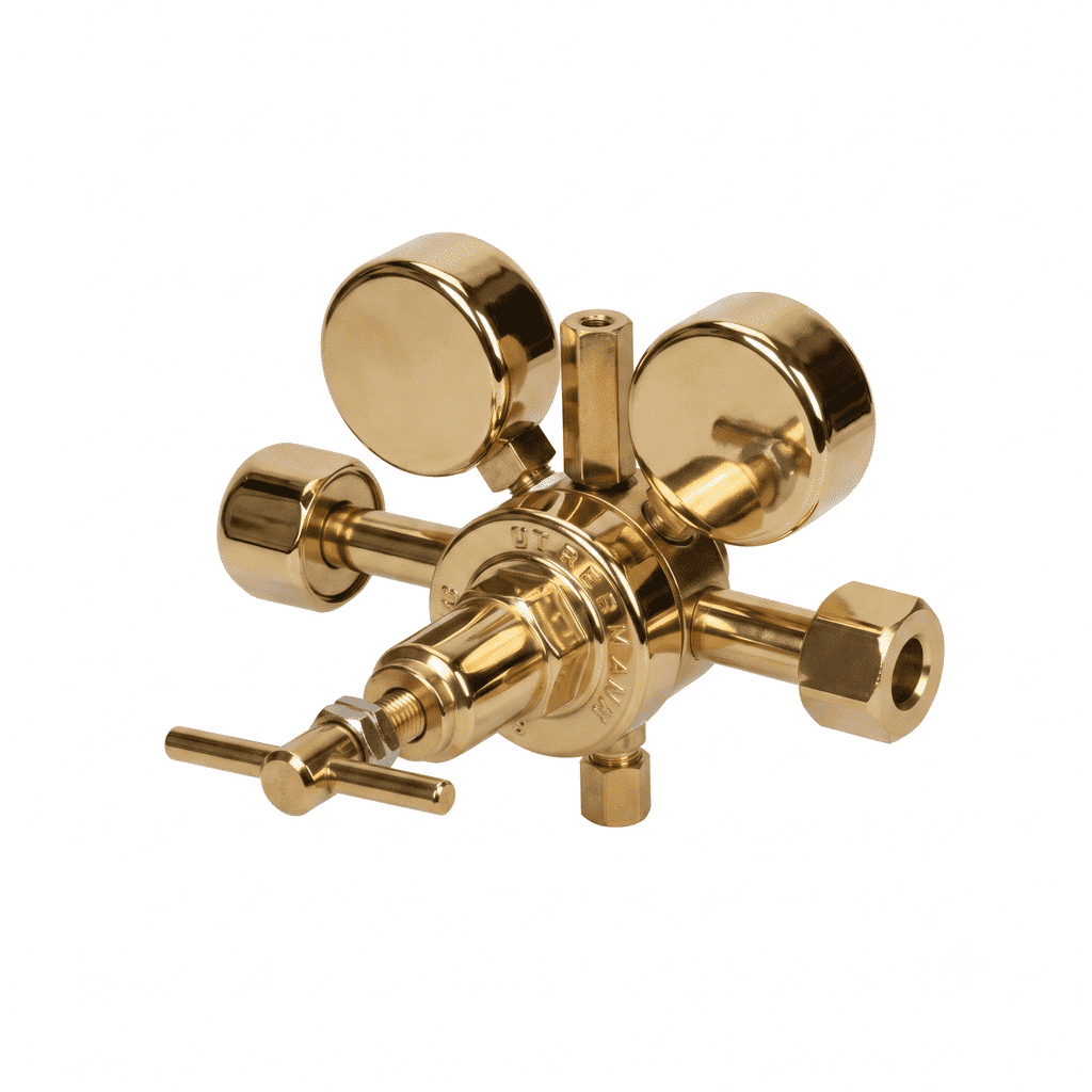 Brass oxygen gas valve with multiple ports and a T-handle
